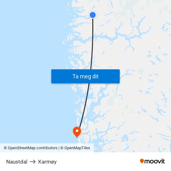 Naustdal to Karmøy map