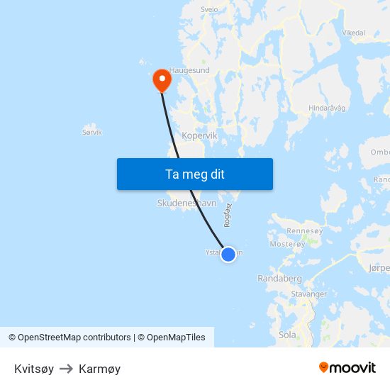 Kvitsøy to Karmøy map