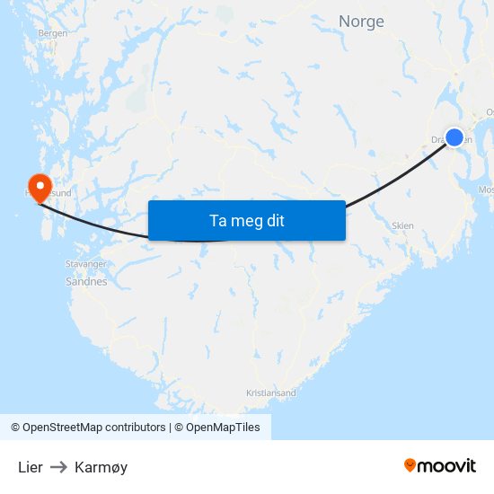 Lier to Karmøy map