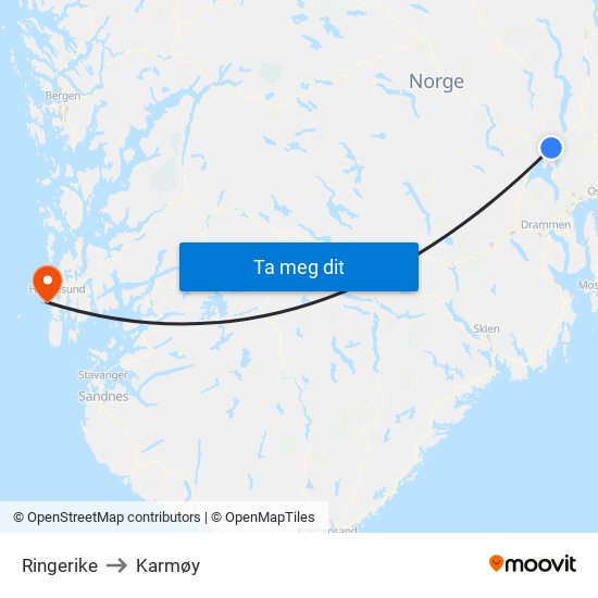 Ringerike to Karmøy map
