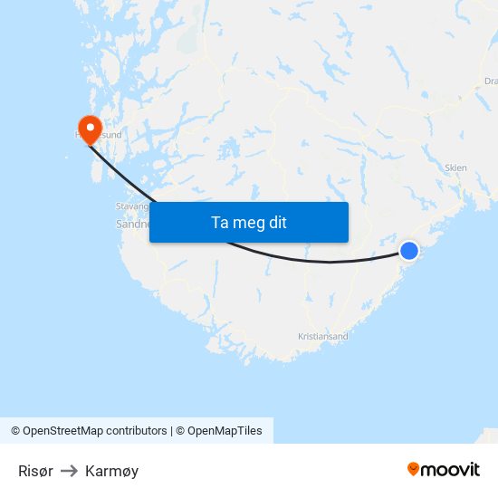 Risør to Karmøy map