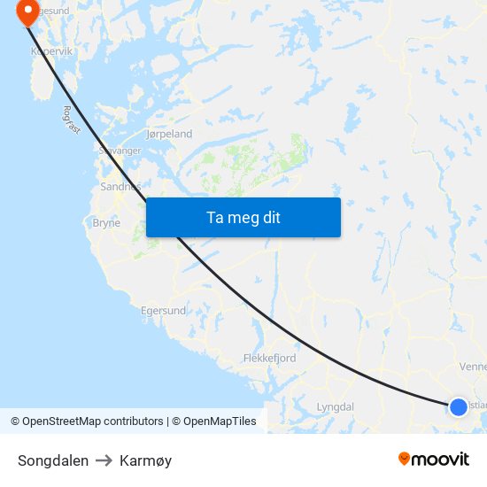 Songdalen to Karmøy map