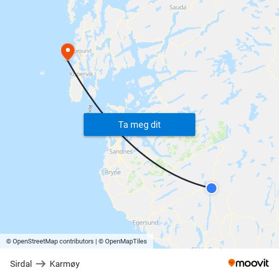 Sirdal to Karmøy map