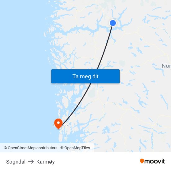 Sogndal to Karmøy map
