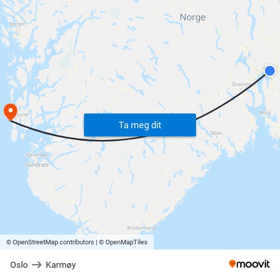 Oslo to Karmøy map