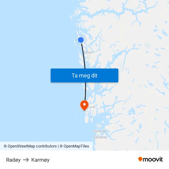 Radøy to Karmøy map