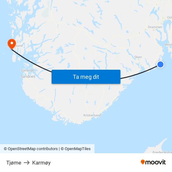 Tjøme to Karmøy map