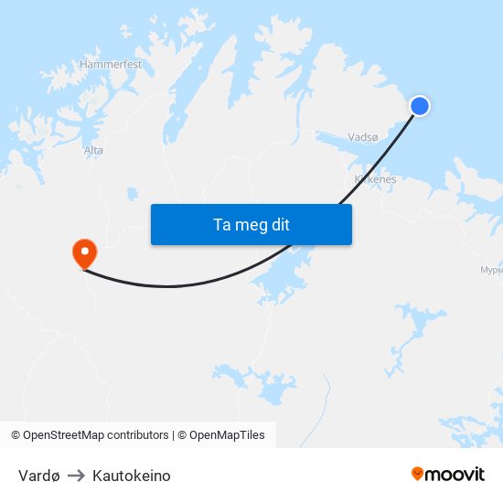 Vardø to Kautokeino map