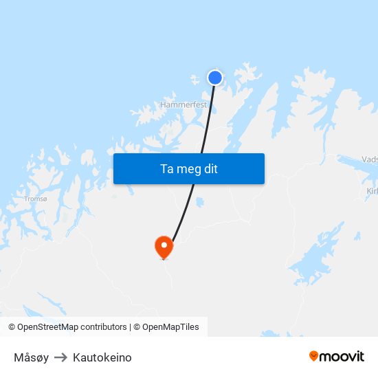 Måsøy to Kautokeino map