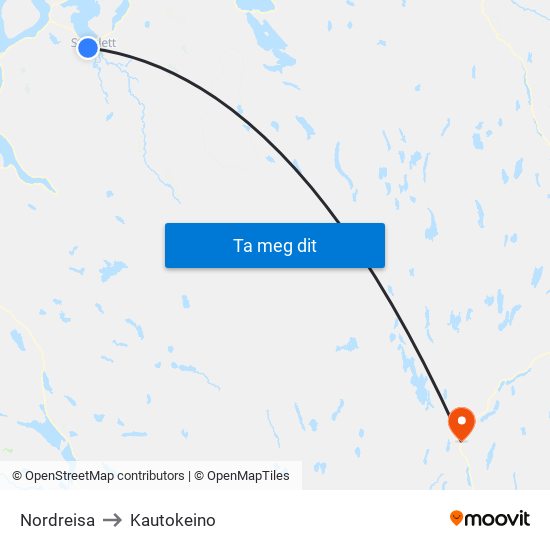 Nordreisa to Kautokeino map