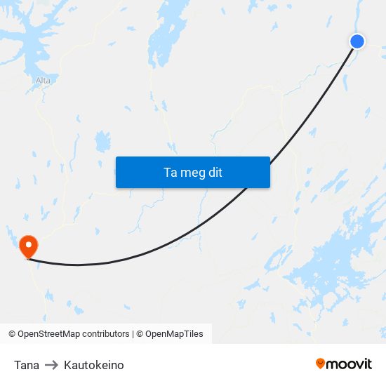 Tana to Kautokeino map