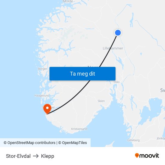 Stor-Elvdal to Klepp map