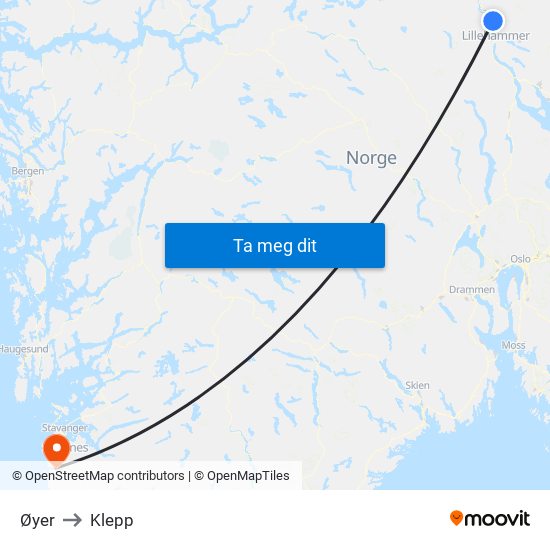 Øyer to Klepp map