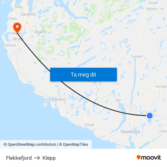 Flekkefjord to Klepp map