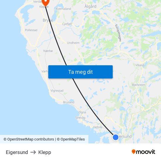 Eigersund to Klepp map