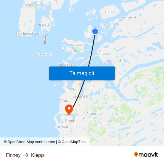Finnøy to Klepp map