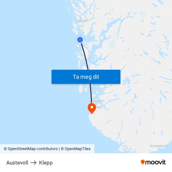 Austevoll to Klepp map