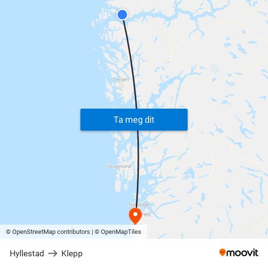 Hyllestad to Klepp map