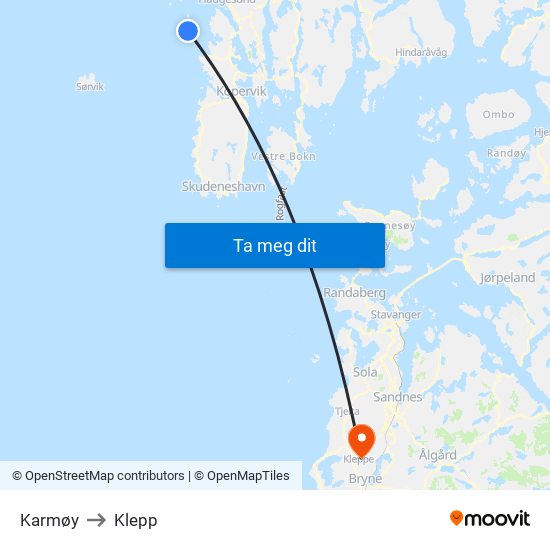 Karmøy to Klepp map