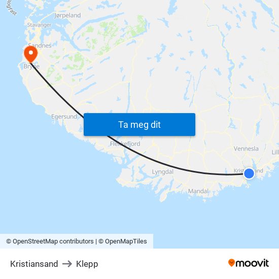 Kristiansand to Klepp map