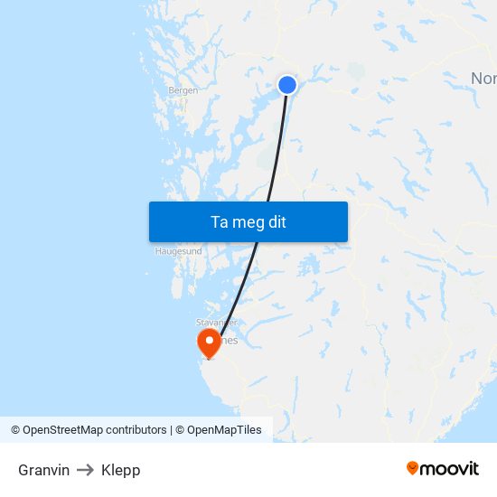 Granvin to Klepp map
