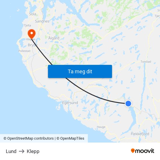 Lund to Klepp map
