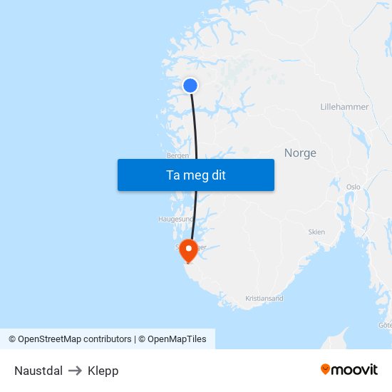 Naustdal to Klepp map