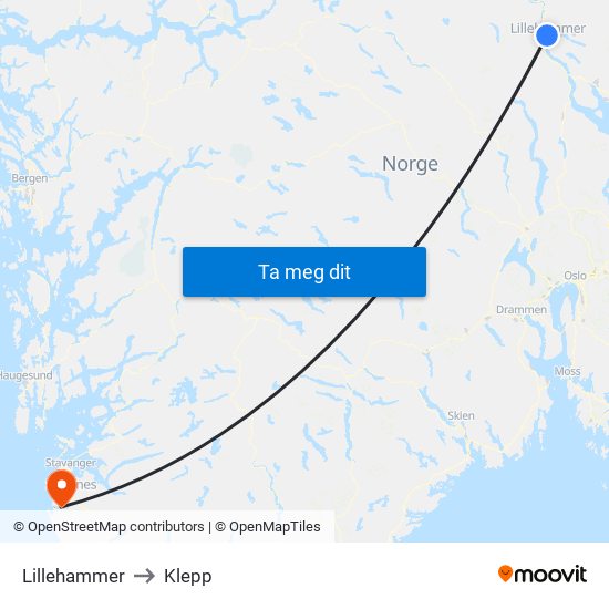 Lillehammer to Klepp map