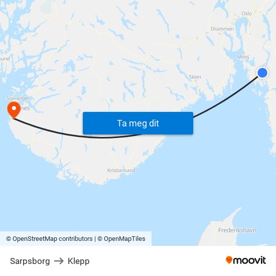 Sarpsborg to Klepp map