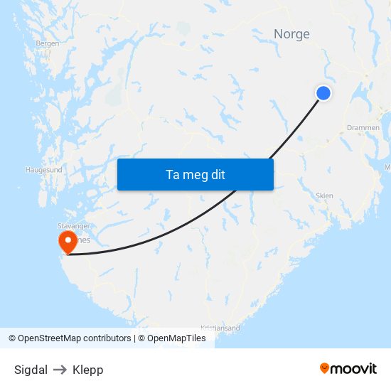 Sigdal to Klepp map