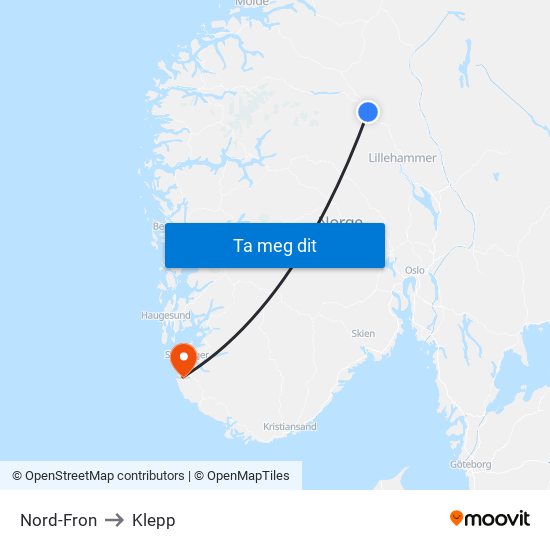 Nord-Fron to Klepp map