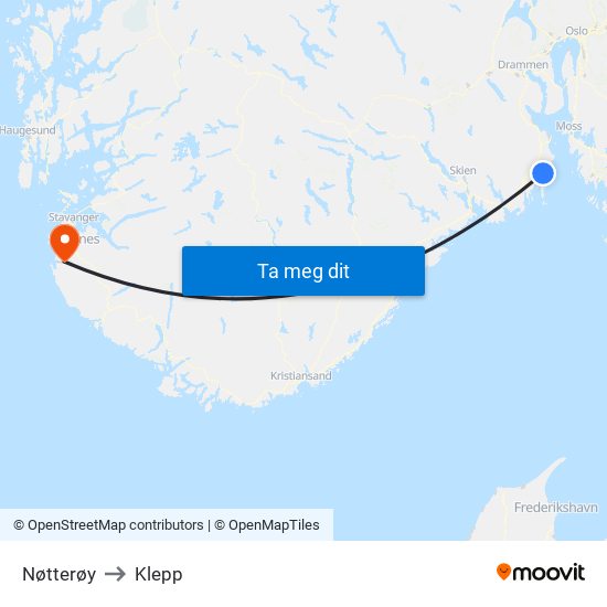 Nøtterøy to Klepp map
