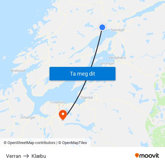 Verran to Klæbu map
