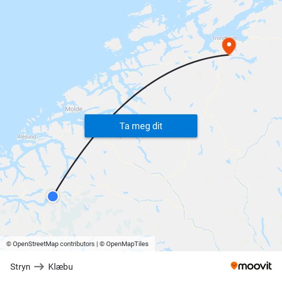 Stryn to Klæbu map