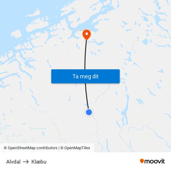 Alvdal to Klæbu map