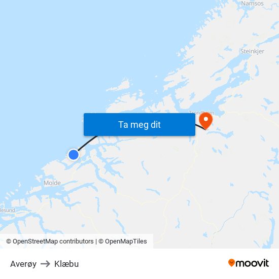 Averøy to Klæbu map