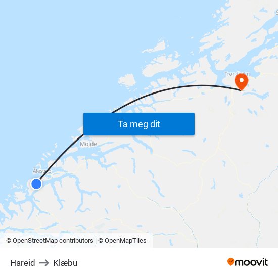 Hareid to Klæbu map