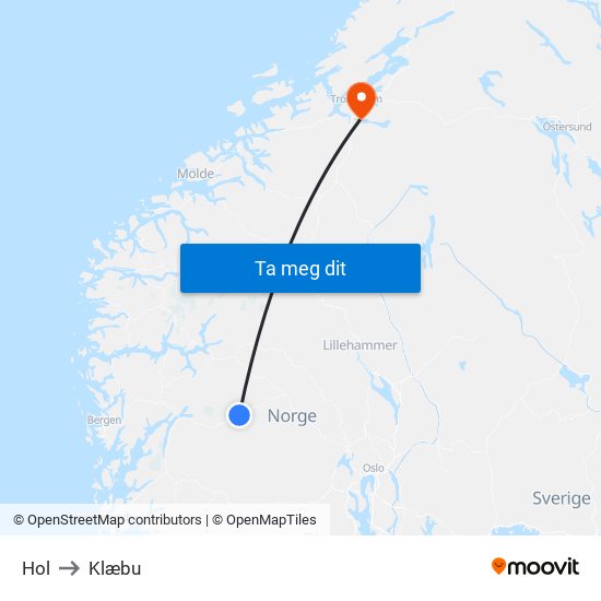 Hol to Klæbu map