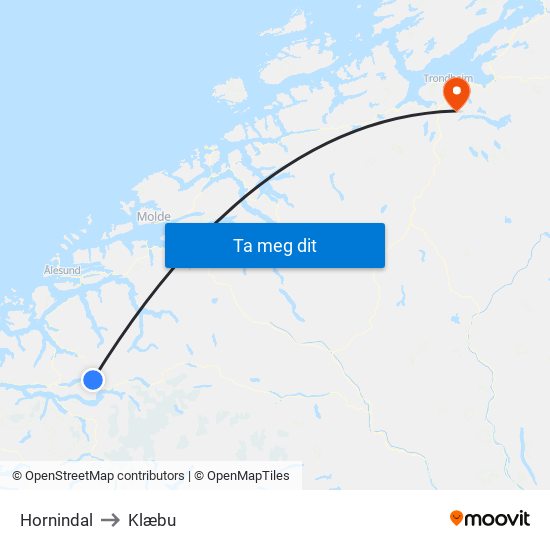 Hornindal to Klæbu map