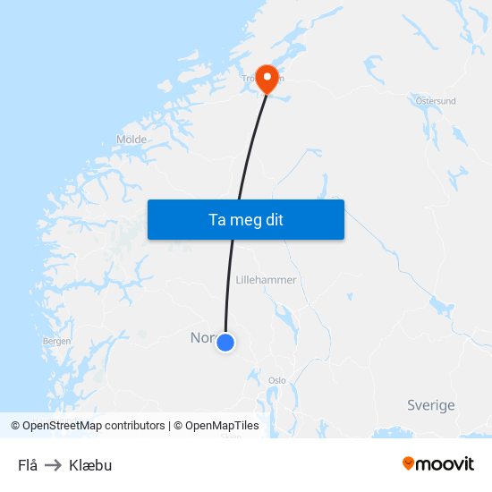 Flå to Klæbu map