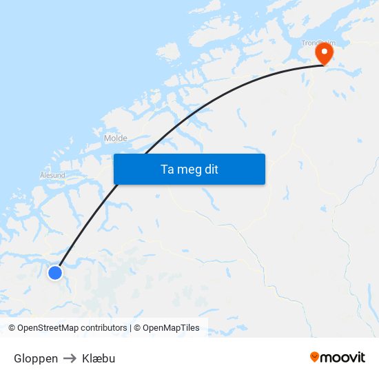 Gloppen to Klæbu map