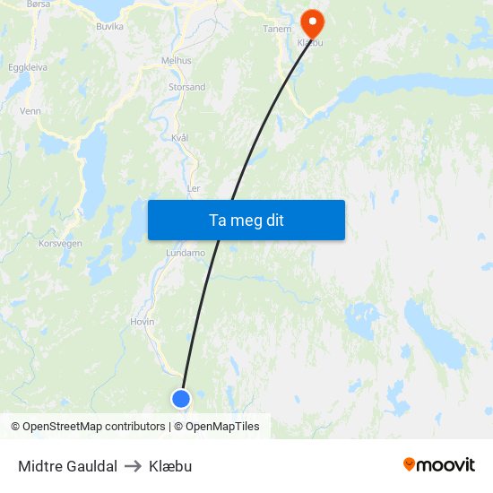 Midtre Gauldal to Klæbu map