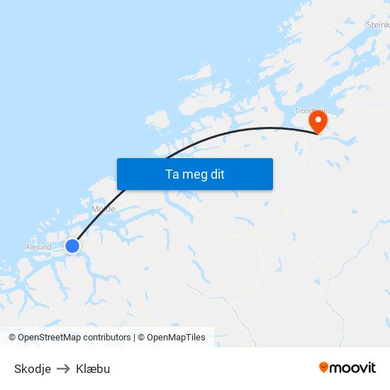 Skodje to Klæbu map