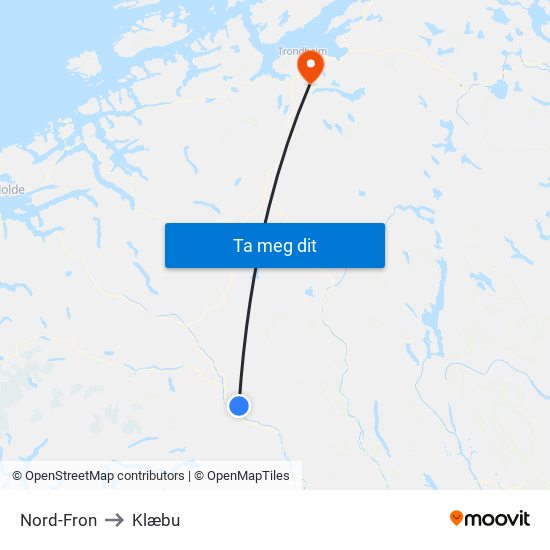 Nord-Fron to Klæbu map