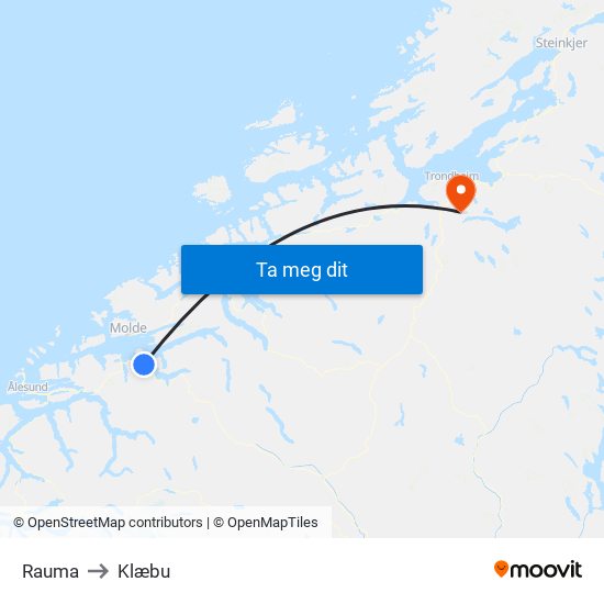 Rauma to Klæbu map