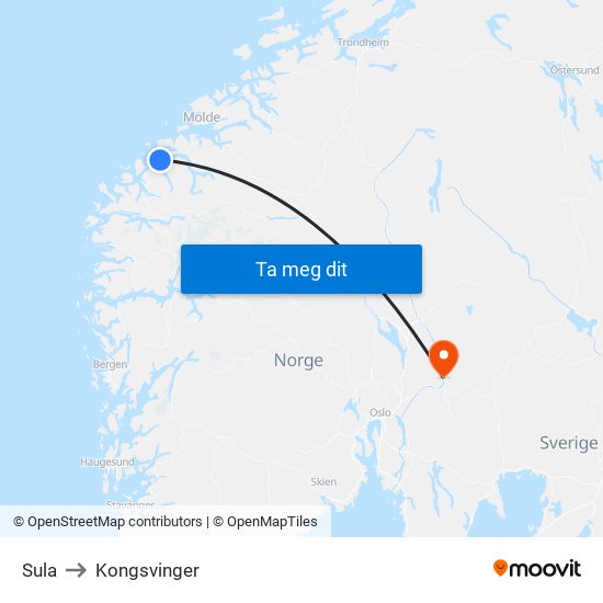 Sula to Kongsvinger map