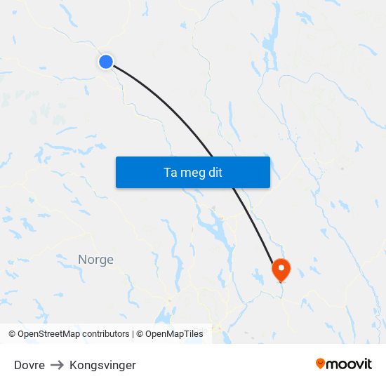 Dovre to Kongsvinger map