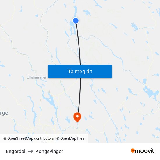 Engerdal to Kongsvinger map
