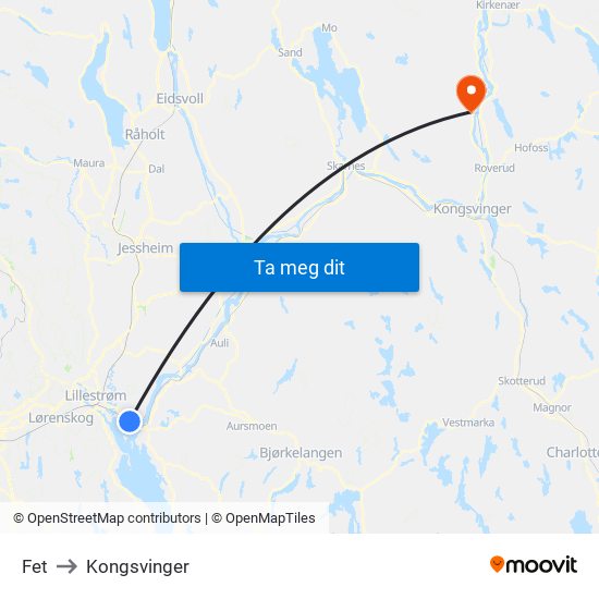 Fet to Kongsvinger map