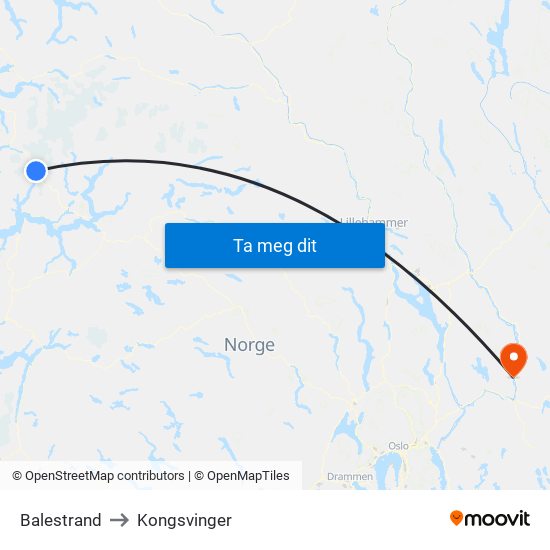 Balestrand to Kongsvinger map
